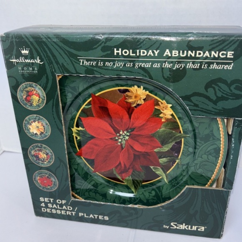 Hallmark Sakura Holiday Abundance Fine China Salad Dessert Plates Set of 4 Green